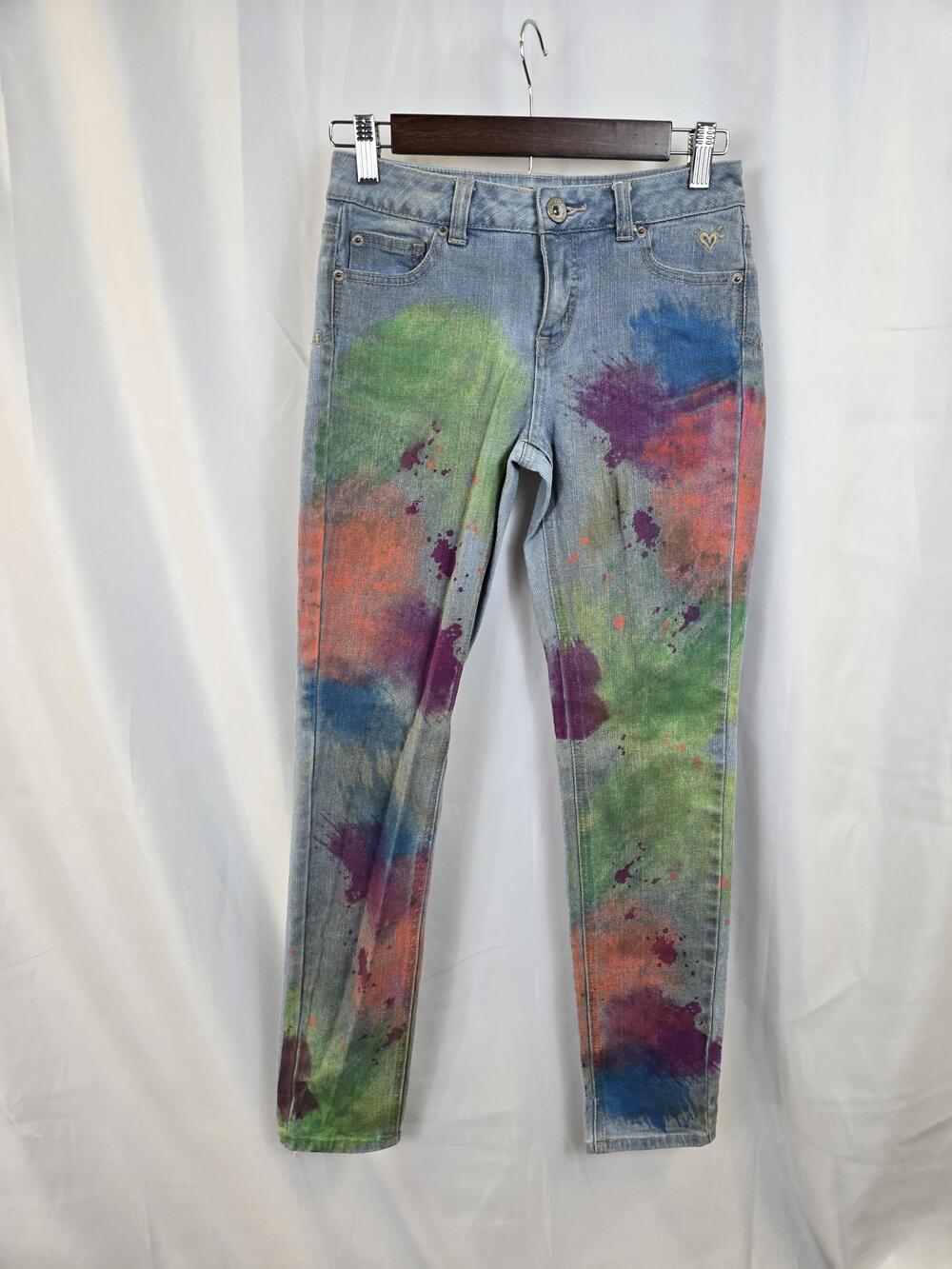 Justice Premium Jeans Girls 14R Blue Multicolor Tie Dye Skinny Simply Low Denim